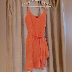 Banana Republic Women’s Size0 Coral Pink Linen Cotton V-Neck Fit and Flare Dress